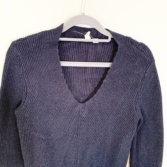 Moth by Anthropologie dark blue knot tie front long sleeve fitted sweater - Picture 3 of 8